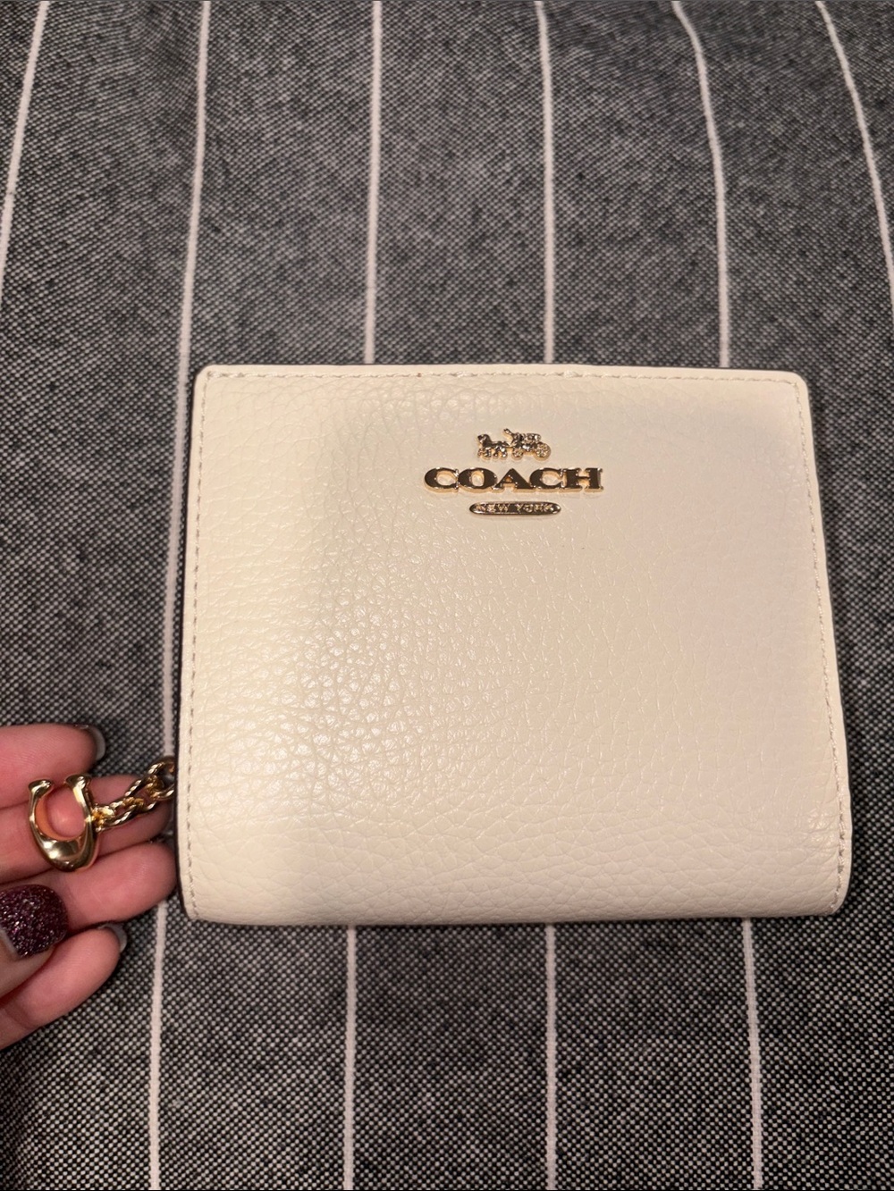 Coach Cream Leather Compact Zip Wallet with Gold Hardware